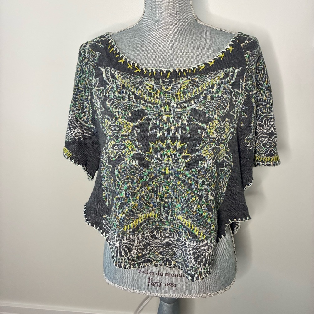 Free People Gray and Yellow Patterned Crop Top